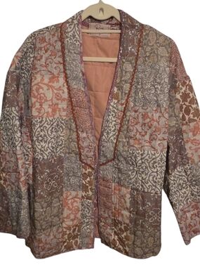 Patchwork Quilted Jacket in Blush and Grey  NWOT
